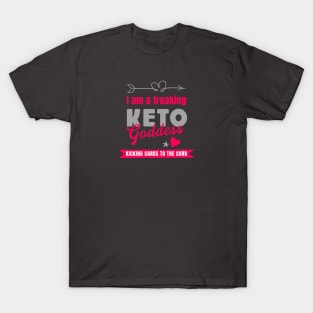 I am a freaking Keto Goddess Kicking Carbs to the Curb pink and grey T-Shirt